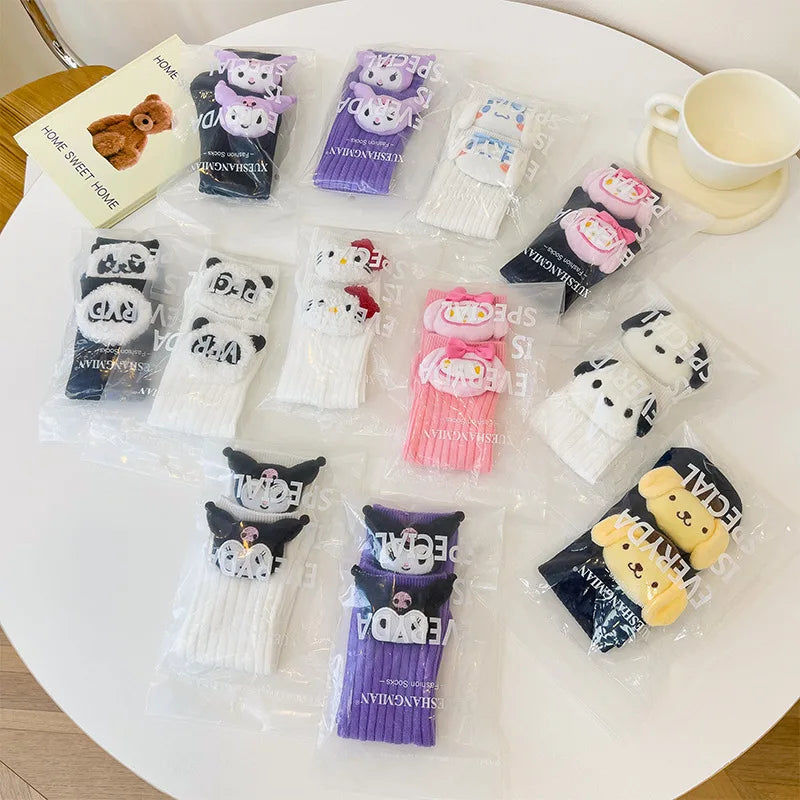 Kuromi Melody Cinnamoroll Kitty Cat Sanrio Socks for Children's Girls Cartoon Kawaii Korean Style Mid-Tube Trendy Student Socks