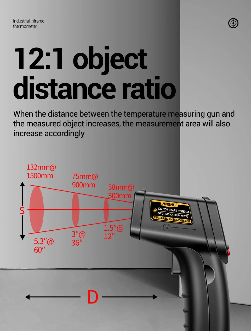 ANENG TH201 Celsius Display Digital Infrared Thermometer Highly Sensitive Non-contact Temperature Measuring Gun Hygrometer