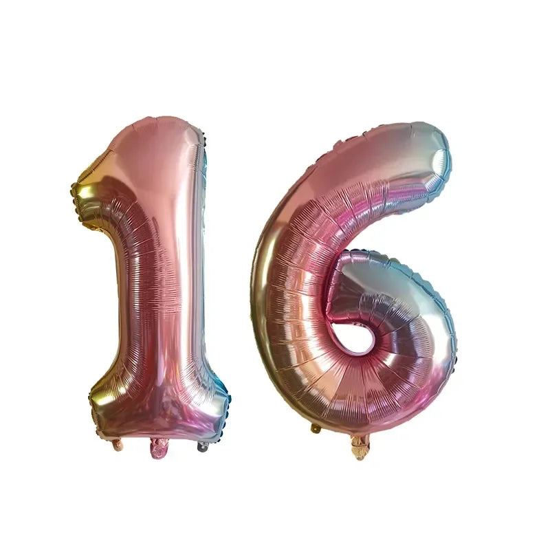 2Pcs 32 Inch Gold Silver Black Blue Red Helium Foil Number Balloon 10 11 12 13 14 15 Happy Birthday Party Decoration Supplies