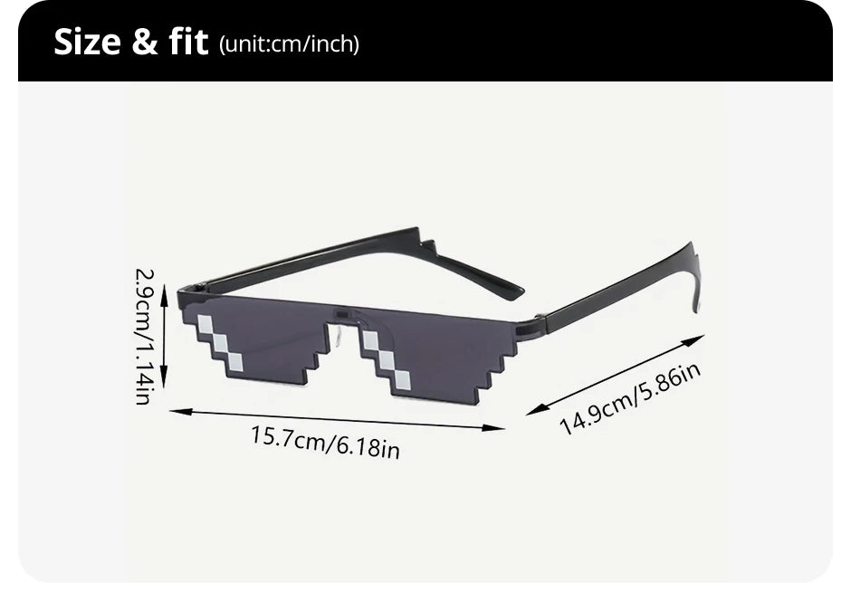 2Pcs Mosaic Sunglasses Cool Party Vintage Shades Eyewear For Men Pixelated Sunglasses Funny Women Glasses