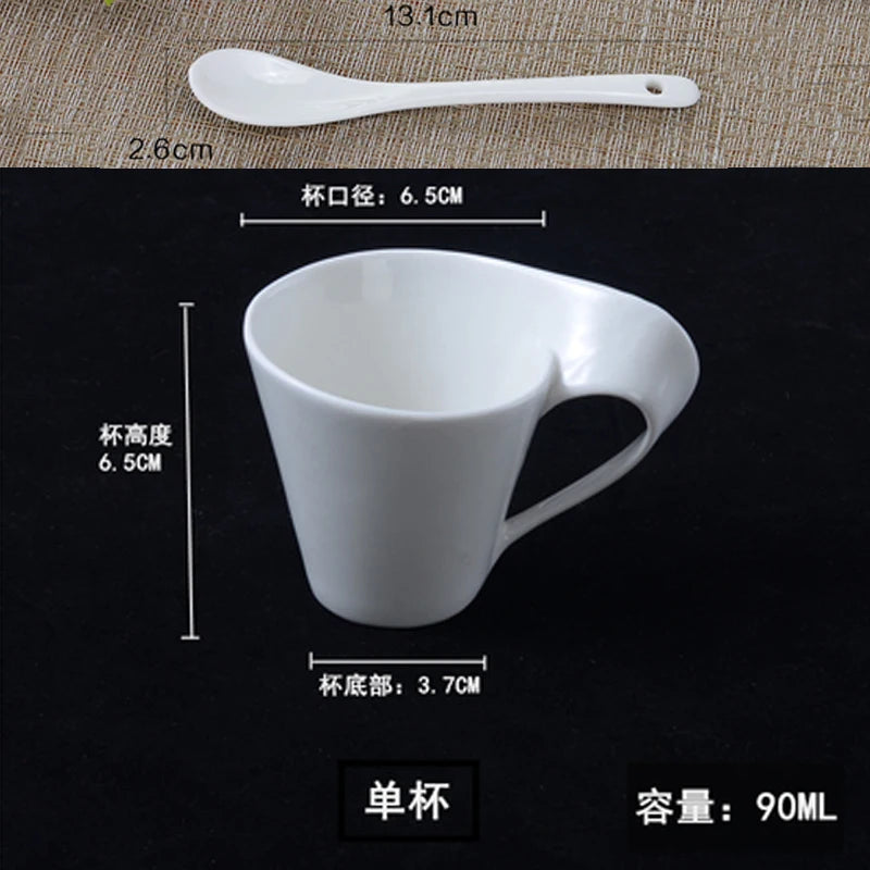 European Wave Porcelain Coffee Cup and Saucer Set White Ceramic Coffee Cup Breakfast Cup with Saucer Modern Home Decoration
