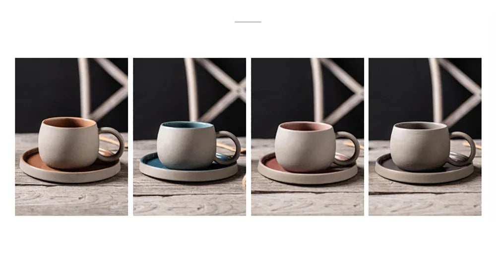 Pottery Mug For Latte Cappuccino Milk Juice Cocoa Cups With Dish 300ml