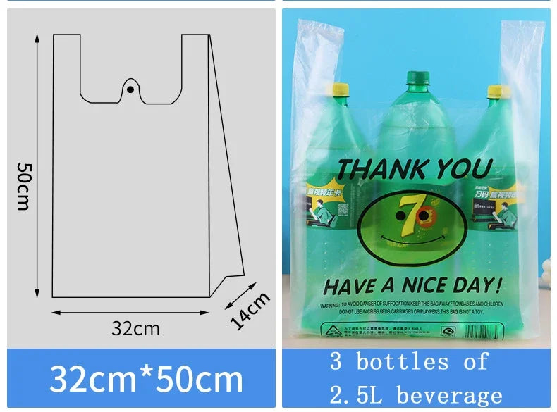 50 Pcs Plastic Bag 3 Sizes Food Storage Bags with Handle supermarket Grocery Shopping Useful Shopping Bag Kitchen Storage Basket