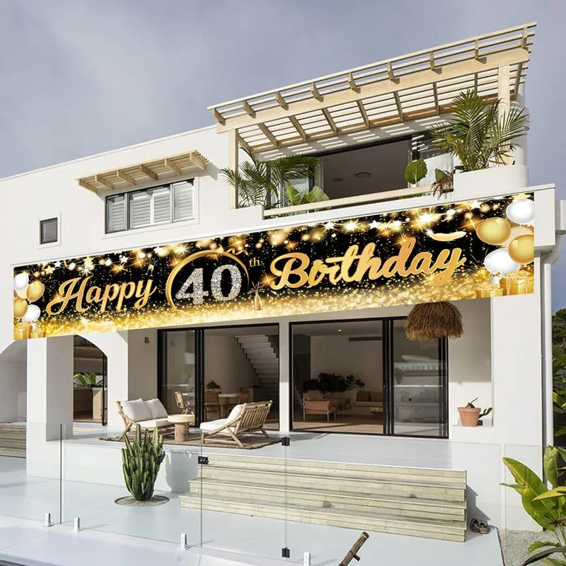 Happy 40 50 60 Birthday Banners 40th 50th 60th Birthday Party Decor Adults Black Gold Birthday Banner Party Supplies