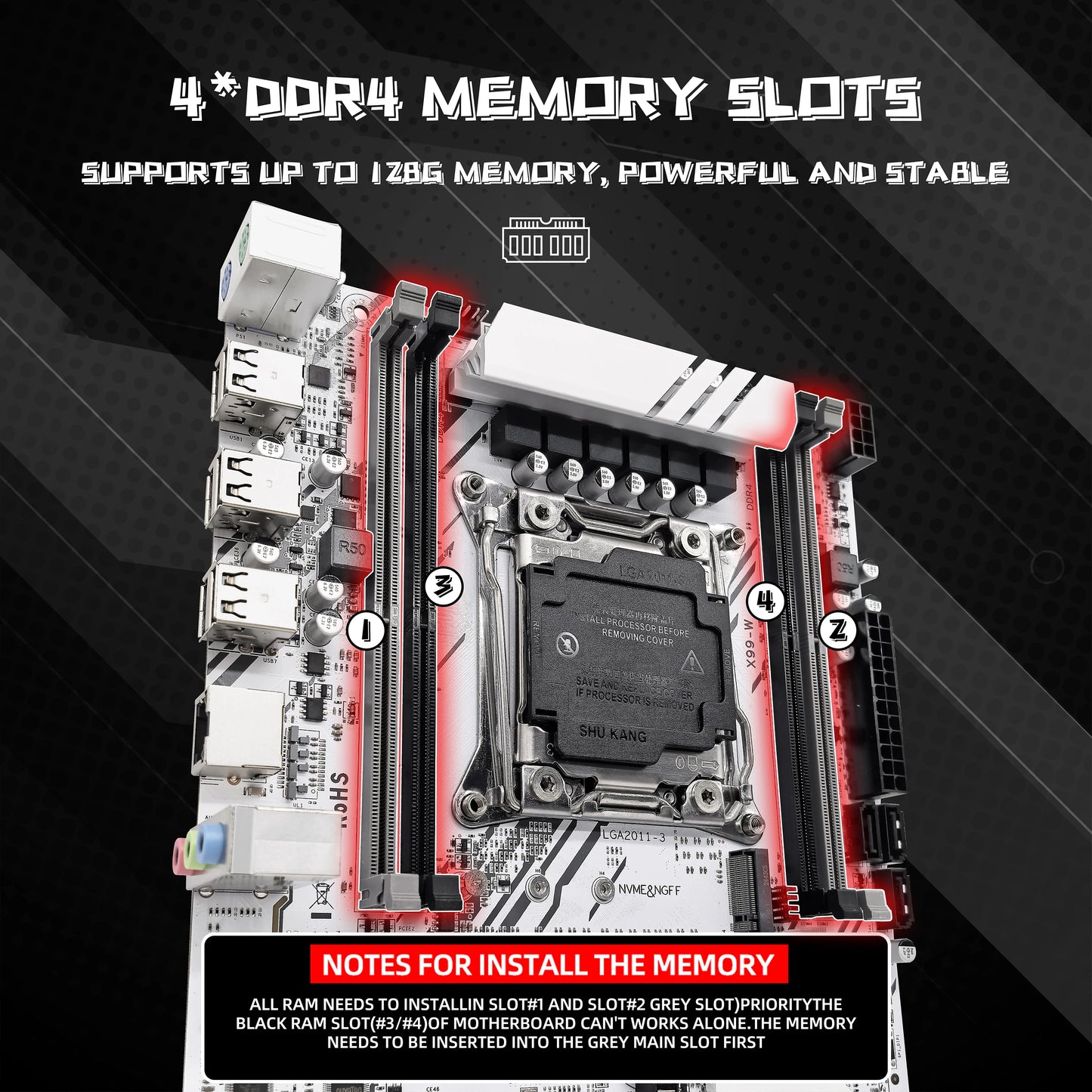 ZSUS X99-W Motherboard Set Kit With LGA2011-3 Xeon E5 2680V4 CPU DDR4 16GB (1*16GB) 2133MHZ RAM Memory NVME M.2 SATA