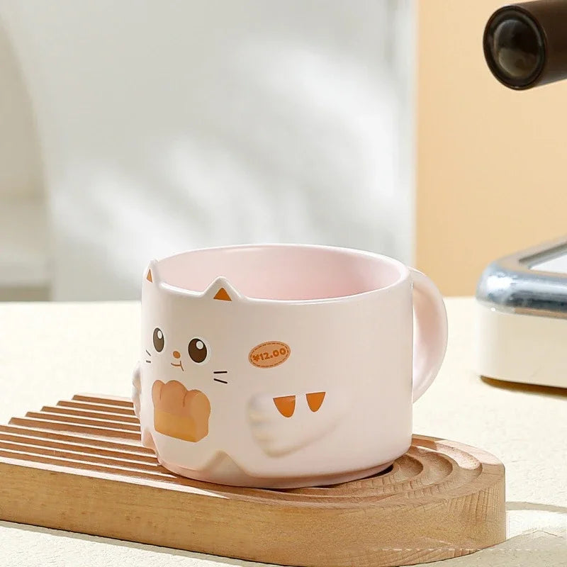 Creative Ceramic Cat Mug Cartoon Stacked Pair Cup High Temperature Resistant Household Children's Drinking Coffee Cup