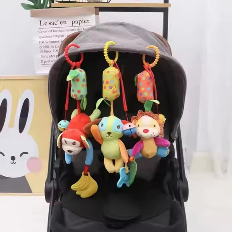 Baby Stroller Hanging Toys 0 12 Months Bell Teether Animal Wind Chime Bed Hanging Baby Rattles Plush Stroller Toys For Newborn