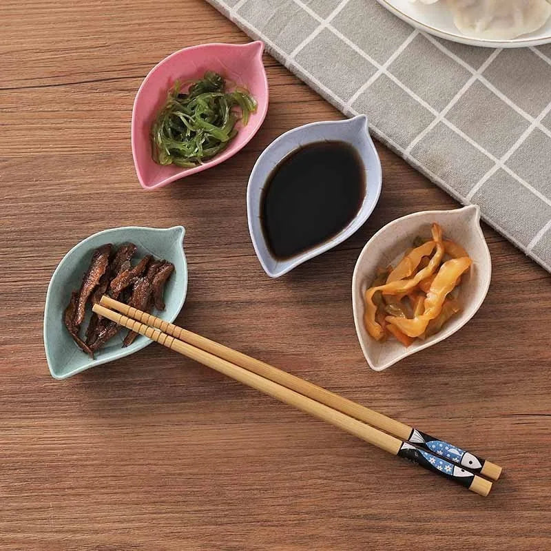 New Nordic Style Leaf Small Plate Food Grade Wheat Straw Seasoning Plate Home Kitchen Vinegar Bowls Soy Sauce Plates Snack Plate