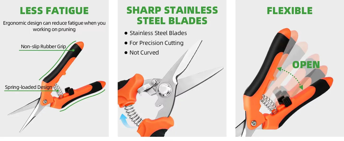 3PCS Garden Scissors Set Gardening Tool Scissors Stainless Steel Professional Gardening Scissors with Non-slip Ergonomic Handles