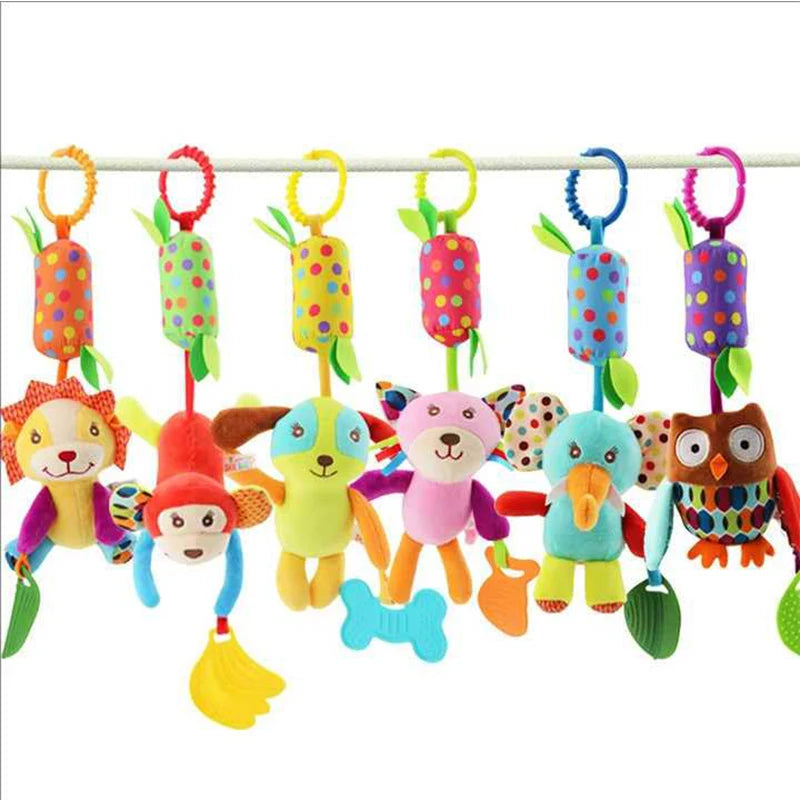 Baby Stroller Hanging Toys 0 12 Months Bell Teether Animal Wind Chime Bed Hanging Baby Rattles Plush Stroller Toys For Newborn