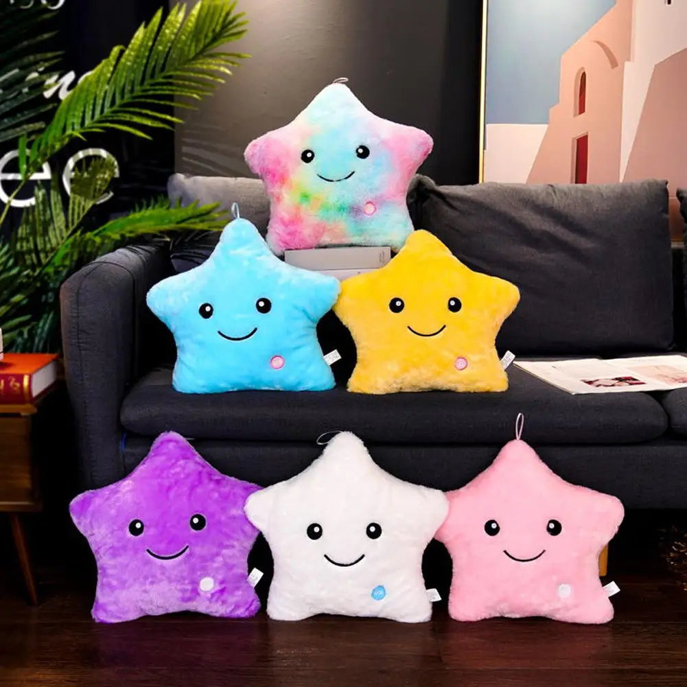 Luminous Star Pillow Stuffed Plush Glowing Colorful Stars Cushion Led Light Toys Gift Creative Toy For Kids (Exclude Battery)