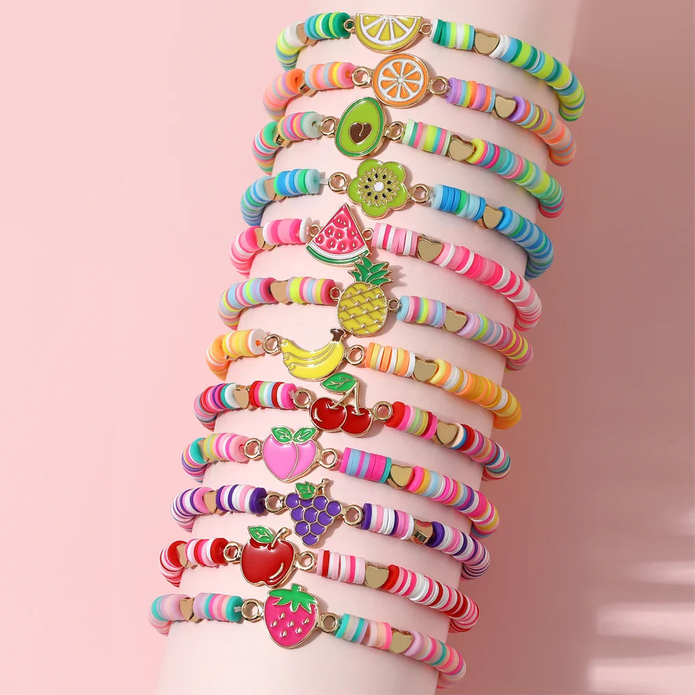 12Pcs/set Unicorn Cat Flower Charm Elastic Handmade Beaded Bracelets for Women Girls Birthday Party Jewelry Friendship Gift