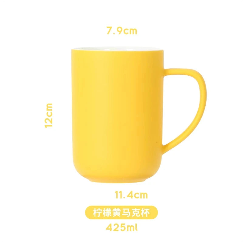 400/420/450/520ml European Ceramic Black Matte Large Capacity Mug High End Creative Simple Matte Coffee Cup with Spoon Water Cup