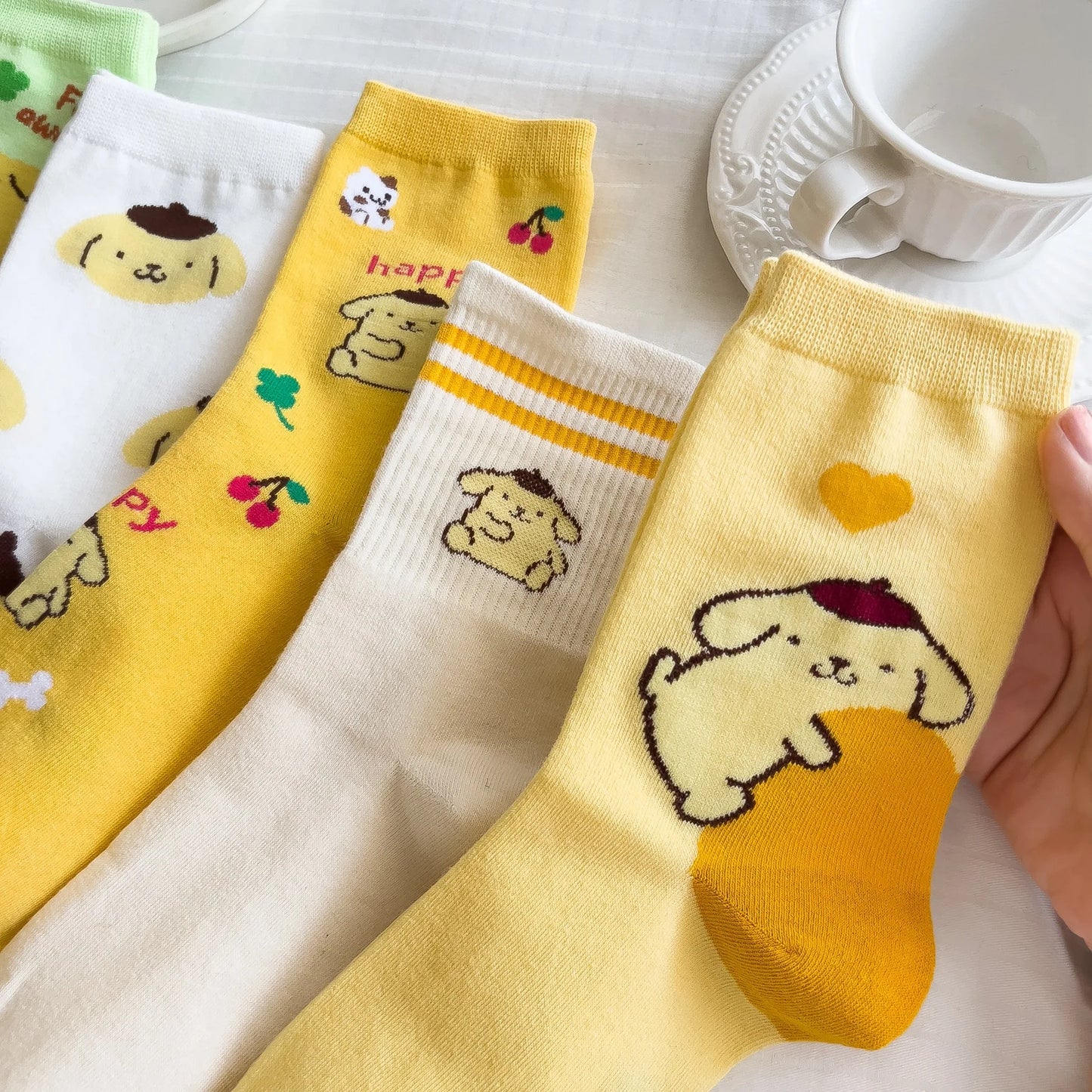 Sanrio Mymelody Cinnamoroll Pom Pom Purin Mid Length Socks Ins Breathable Minimal Design Leisure Sports Socks Girls Gifts Lovely