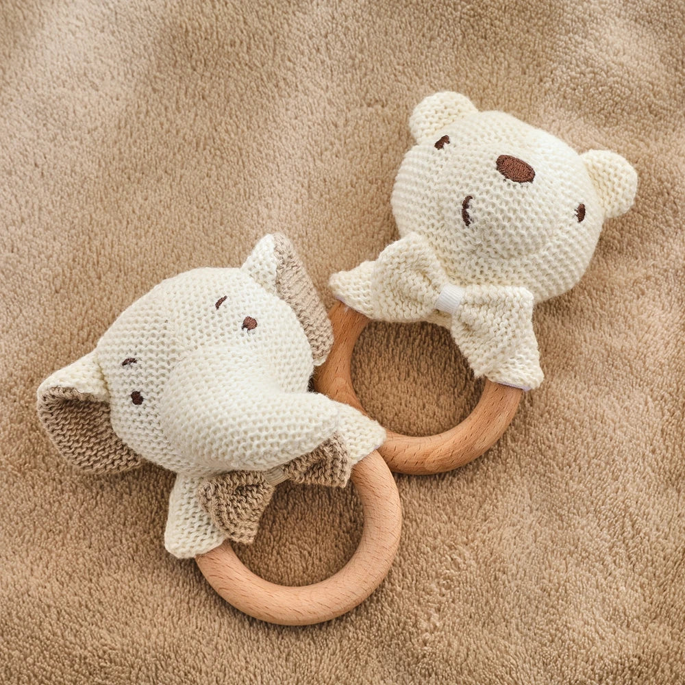 Baby Rattle Toys Cute Bear Crochet Animal Toys Cartoon Wooden Teether Baby Mobile Crib Product Wooden Newborn Rattle Toys