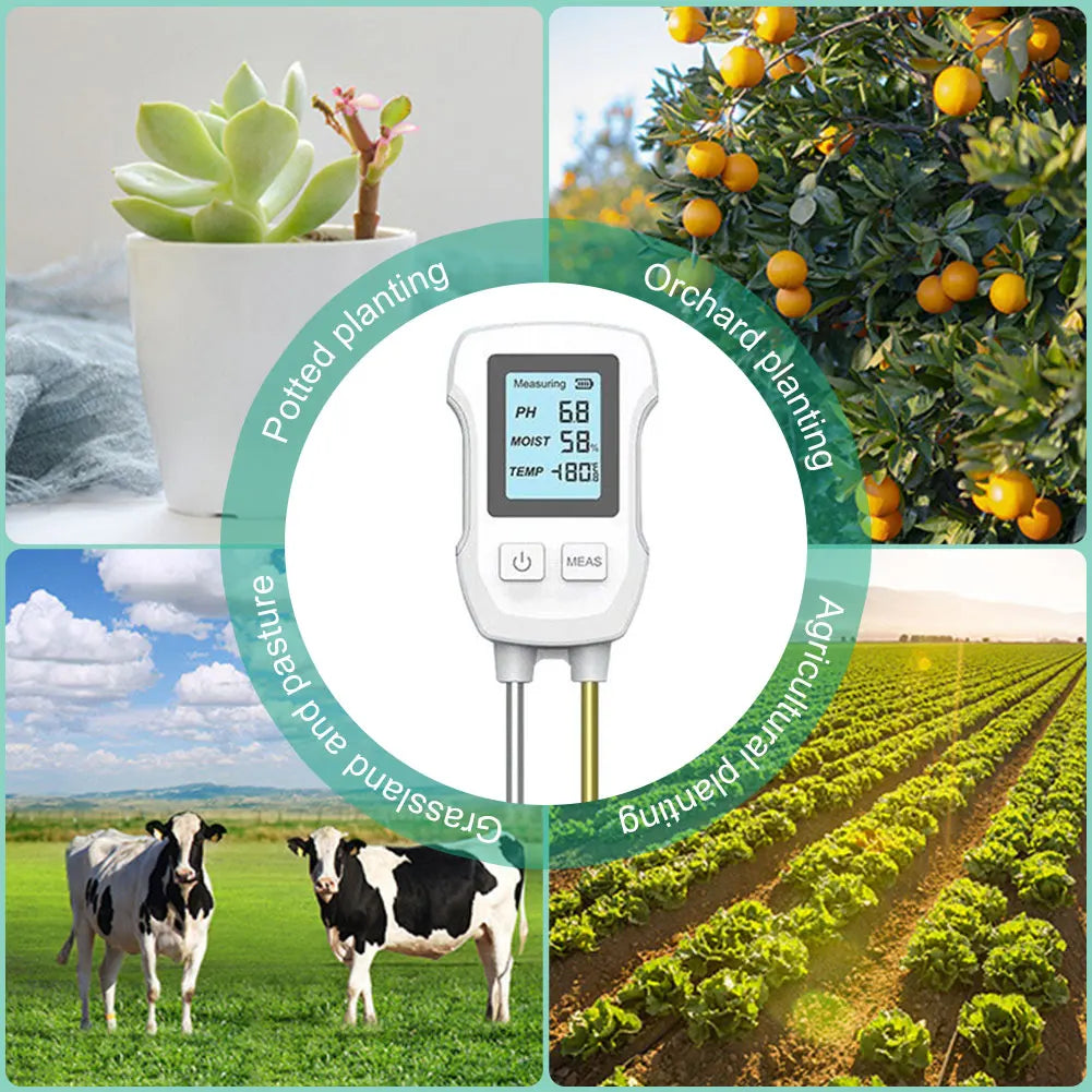 3 in 1 Digital Soil Test Meter Backlight LCD Display Plant Temperature/Soil Moisture/PH Meter for House Plants Garden Lawn Farm