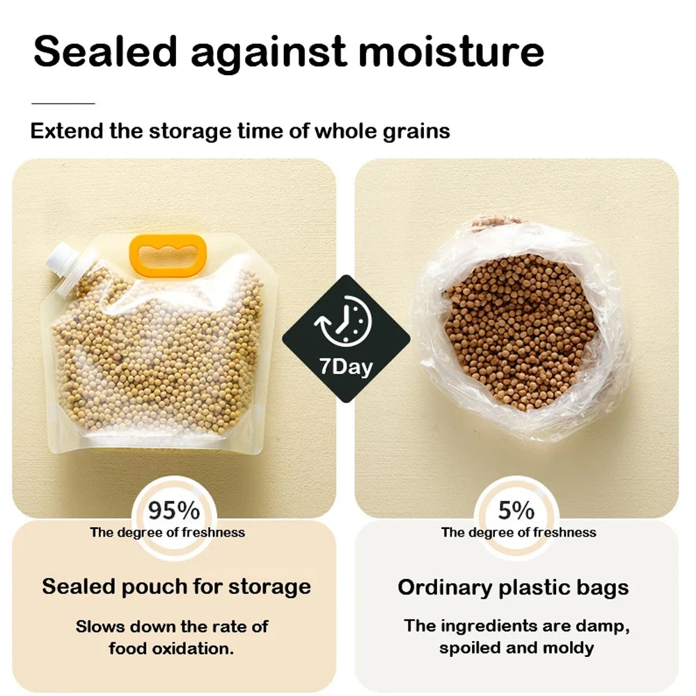 5pcs Grains Sealed Bag Kitchen Insect Proof Moisture Proof Fresh Keeping Storage Bag Recyclable  Transparent Grain Storage Bags