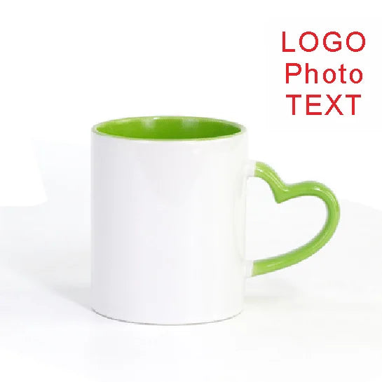 DIY Customized 350ML 12oz Ceramic Mug Heart Handle Type Personalized Print Picture Photo LOGO Text