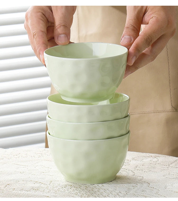 Household Solid Ceramic Rice Bowls 4.5 inch New Soup Tableware Cream Style Green Creative Underglaze Colour Instant Noodles Bowl