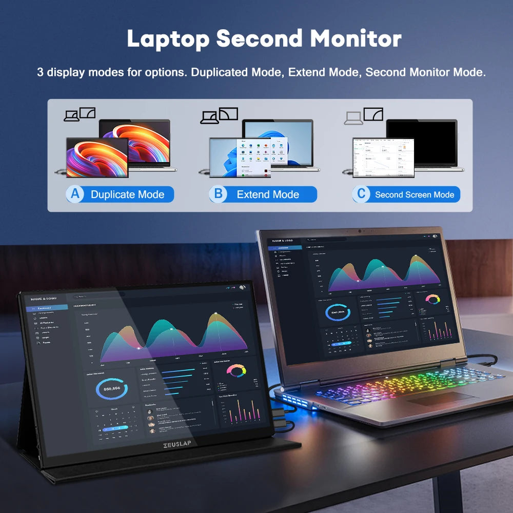 ZEUSLAP 16" 2.5K 144hz Touch Screen Portable Monitor 2560*1600 100%sRGB 500Cd/m² Travel Display for Laptop Computer