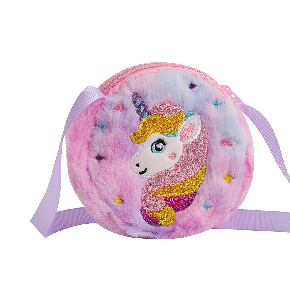 2 PC Cartoon Unicorn Crossbody Bag Children Cute PlushShoulder Bag Girls Small Backpack Suitable For School Holiday Gifts