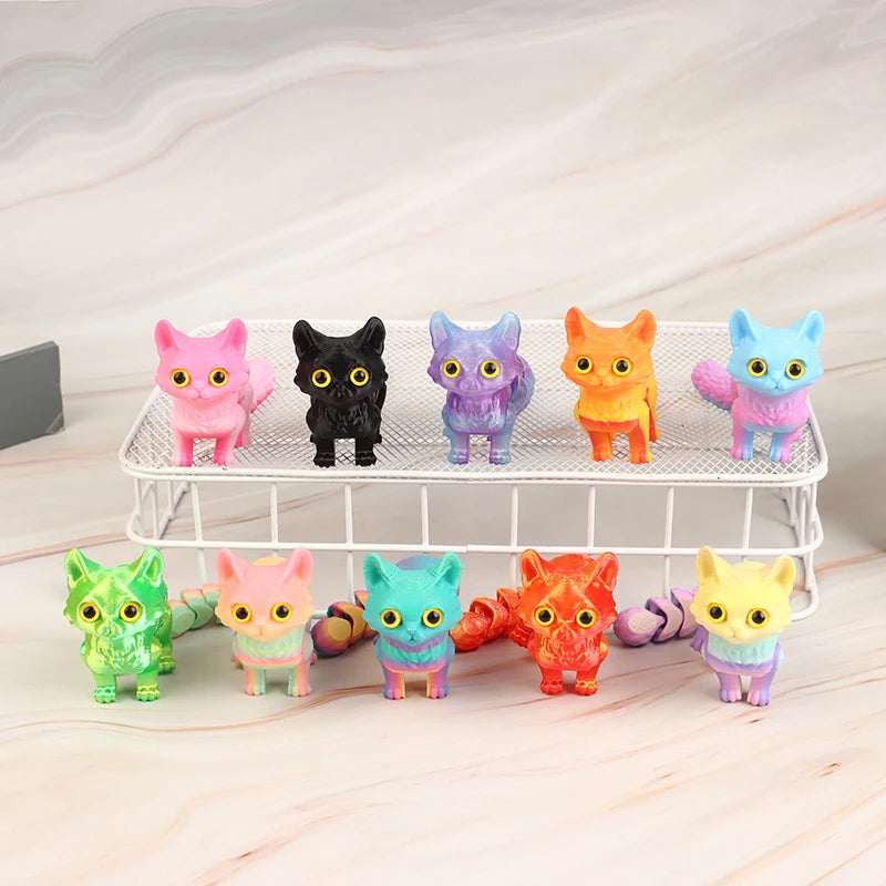 High Quality 1 Piece 3D Printed Cute Kitten With Movable Tail Joint Children's Gift Toy Model Car Ornament