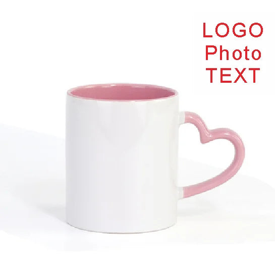 DIY Customized 350ML 12oz Ceramic Mug Heart Handle Type Personalized Print Picture Photo LOGO Text