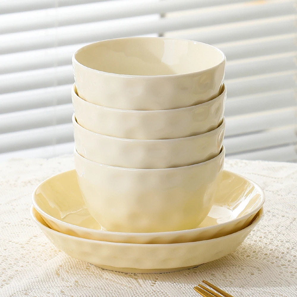 Household Solid Ceramic Rice Bowls 4.5 inch New Soup Tableware Cream Style Green Creative Underglaze Colour Instant Noodles Bowl