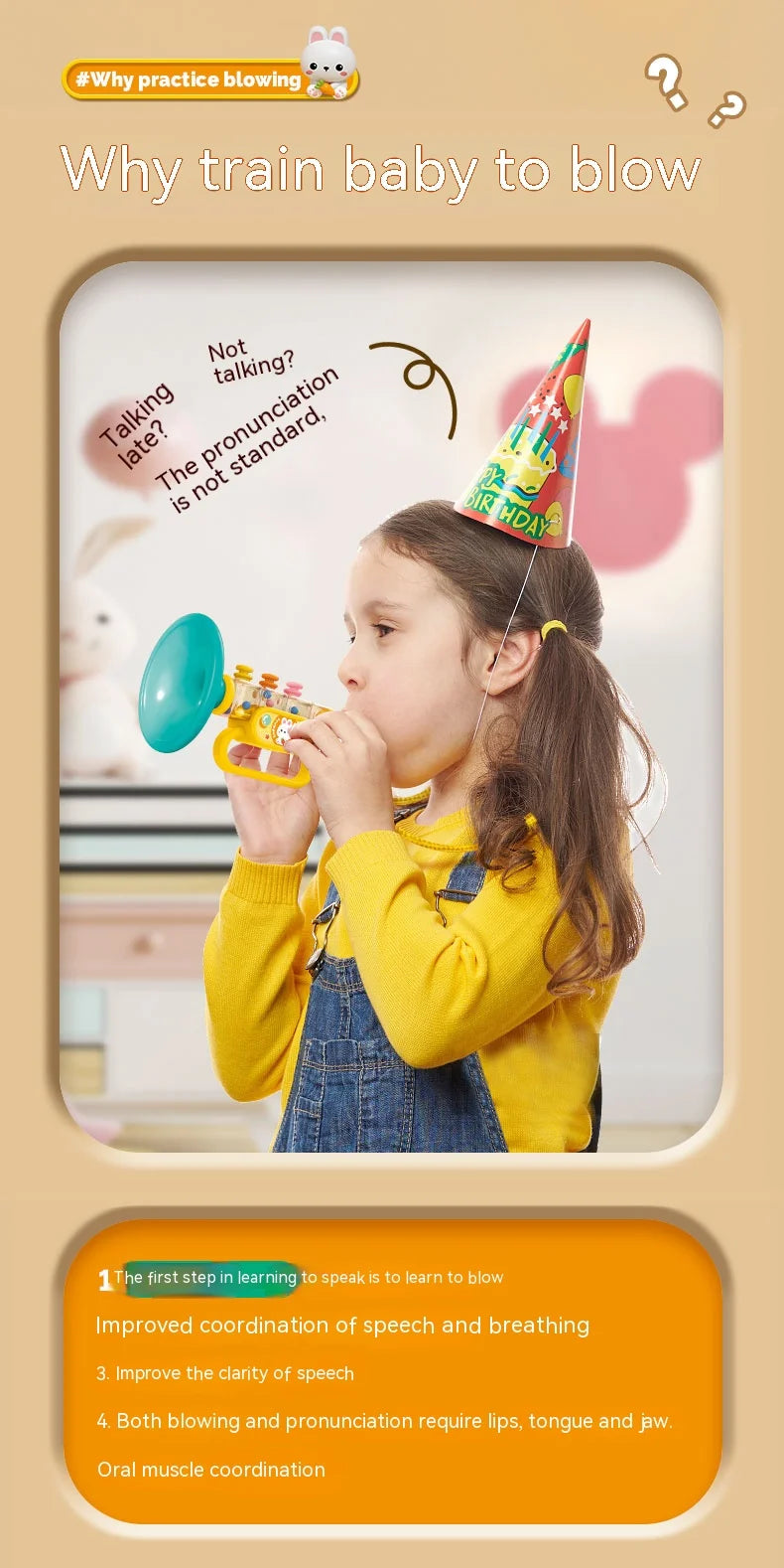 Little Rabbit Horn Children's Toy, Baby Will Blow Cartoon Harmonica Whistle Musical Instrument
