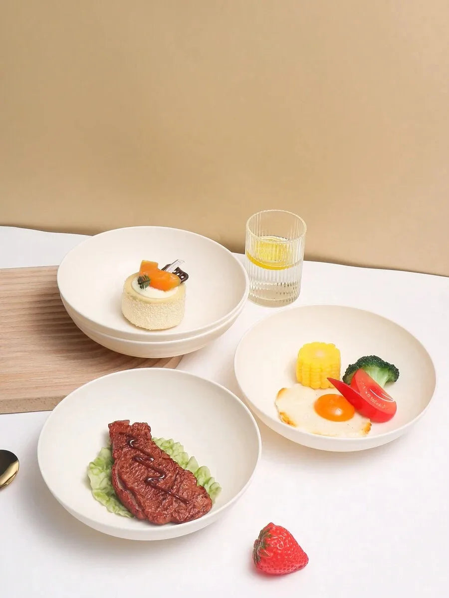 4/8/12pcs  Plastic beige large bowl, large salad cereal bowl reusable, microwave and dishwasher safe