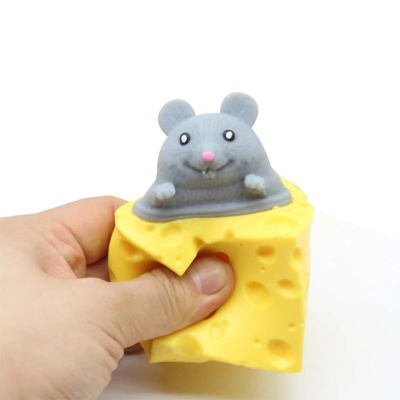 Pop Up Funny Mouse and Cheese Block Squeeze Anti-stress Toy Hide and Seek Figures Stress Relief Fidget Toys for Kids Adult