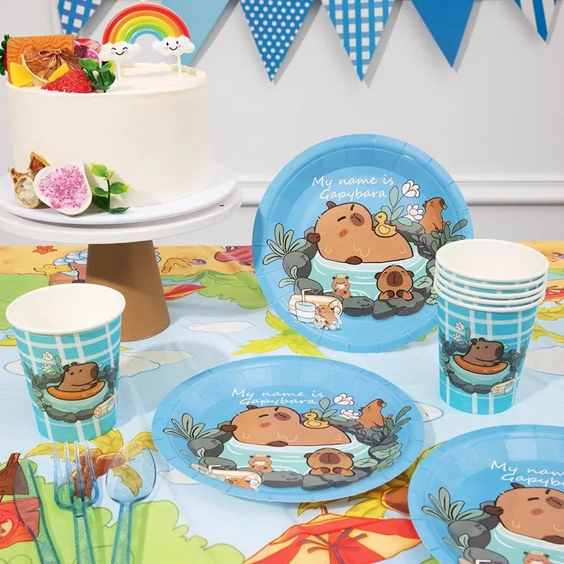 Capybara Birthday Party Decorations Tableware Set Cups Plates Napkins Tablecloth Straws Capybara Balloons Toy Girls Party Favors