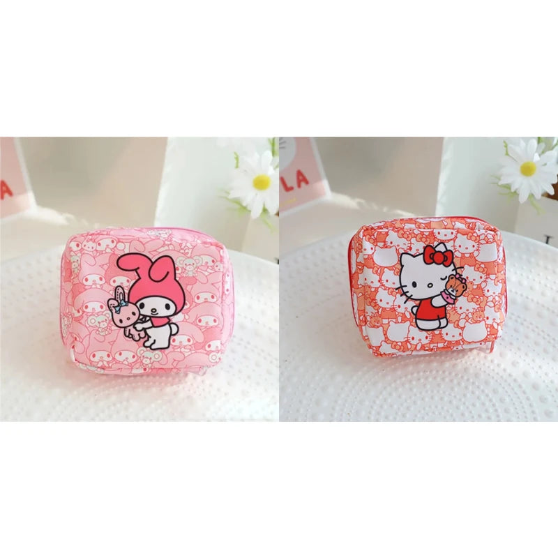 Kawaii Cartoon Kuromi My Melody Hello Kitty Menstrual Bag Cute Girly Purse Portable High Capacity Sanitary Napkin Storage Bag