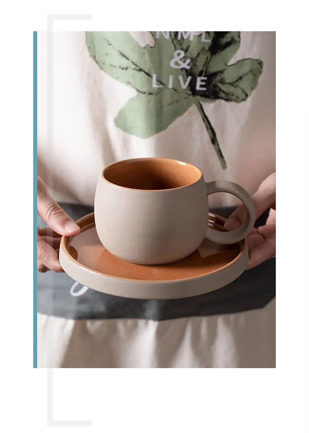 Pottery Mug For Latte Cappuccino Milk Juice Cocoa Cups With Dish 300ml