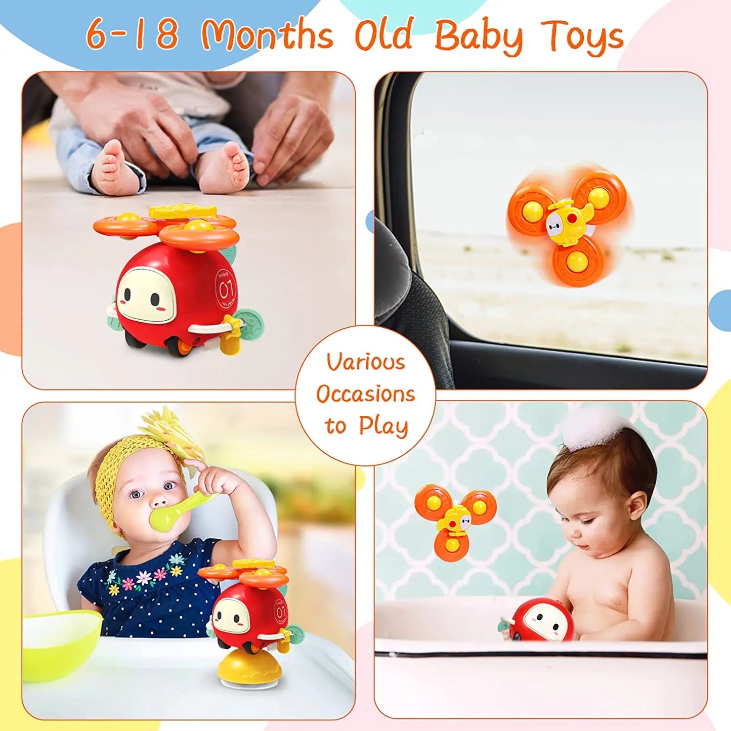 Suction Cup Spinner High Chair Baby Toys 6 12 Months Rotating Rattle Sensory Toys for Babies Educational Games Toy 1 2 3 Years