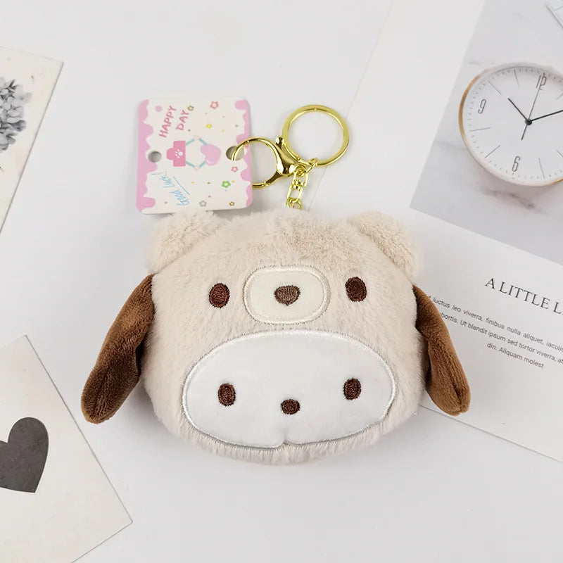 Sanrio Kuromi Plush Keychain Wallet Melody Cinnamoroll Plushies Coin Purse Earphone Organizer Bag Pendant Key Ring Girls Gifts
