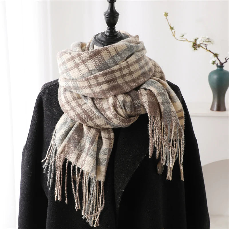 Warm Cashmere Blanket Women Travel Winter Scarf Fashion Plaid Pashmina Thick Shawl Wraps With Tassel Casual Bufanda Poncho New