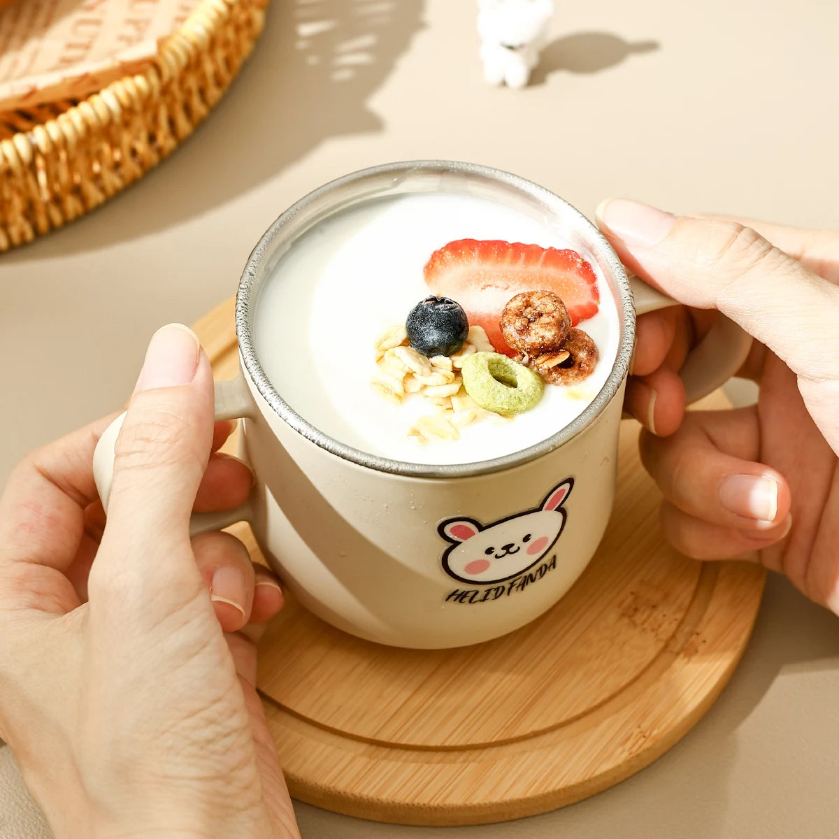 WORTHBUY New 304 Stainless Steel Water Cup Mug With Handle Cute Double Wall Milk Coffee Cup Anti Scalding Drinking Cup For Kids