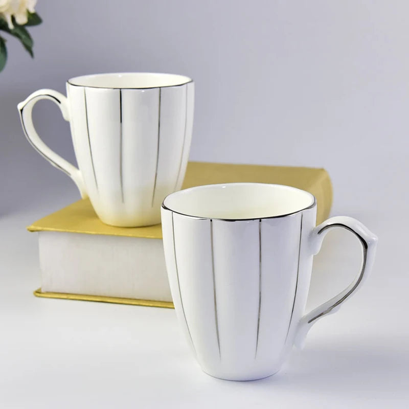 300ml Bone Ceramic Phnom Penh Silver Border Mug China Relief Moonlight Cup Office Gift Coffee Milk Tea Cup With Handle