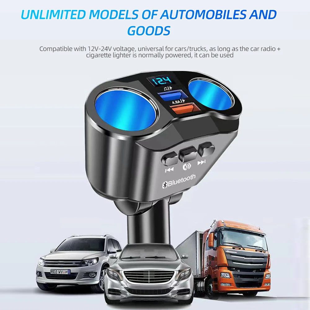 Car Cigarette Lighter Splitter Charger Dual USB QC 3.0 Quick Charge 12V Auto FM Transmitters Bluetooth Hands-free Call Sockets