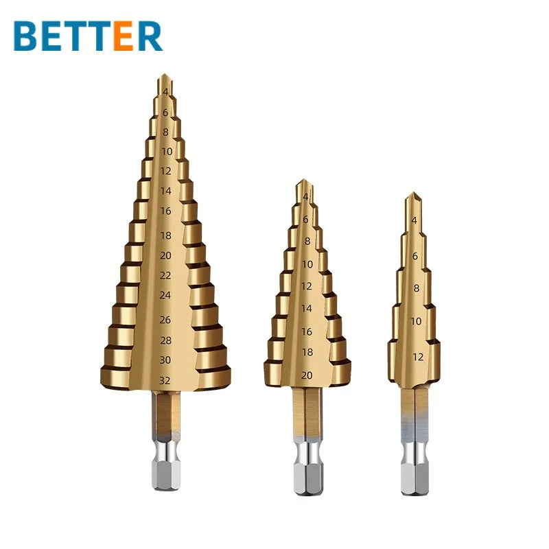 HSS Straight Fluted Pagoda Step Drill 3Pcs  5Pcs 6Pcs Cloth Bag Hex Shank Reamer Bit Set Titanium Coated Wood Metal Hole