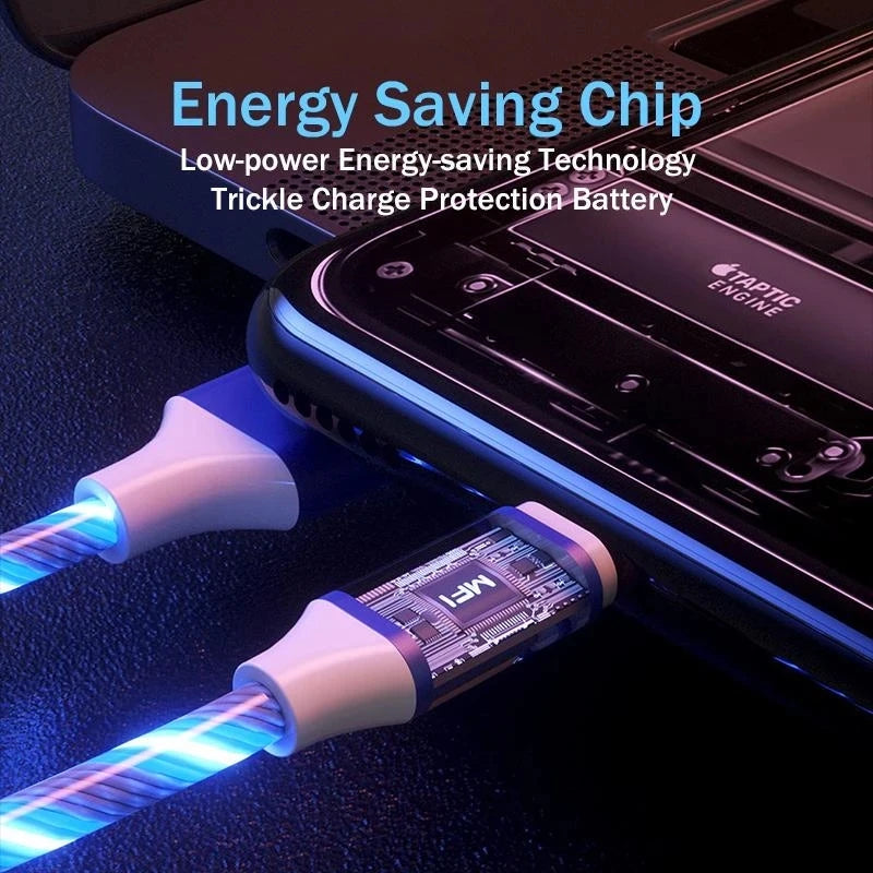 3IN1 Metal Streamer Cable Is Suitable for Apple Android Type C Mobile Phone One Split Three Fast Charging Luminous