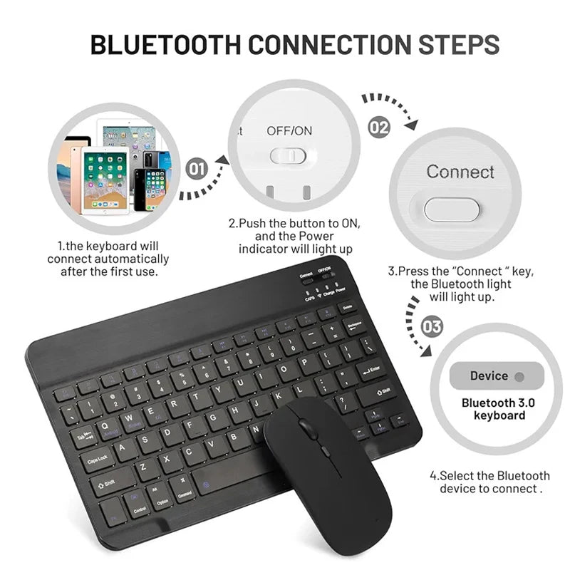 Rechargeable Bluetooth-compatible Keyboard Ultra-Slim Wireless Mouse Keyboard Set for Android Windows Tablet iPhone iPad