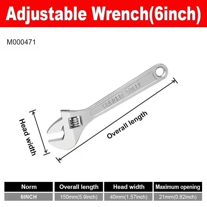 Adjustable Wrench Large Openin Long Handle Universal Spanner Clamp Wrench CR-V Steel Mechanical Workshop Hand Repair Tools