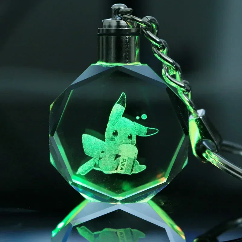 Pokemon Pikachu 3D Luminous Keychain Charizard Mewtwo Figures Toy Crystal Doll Night Light Metal Pendant Kid Birthday Gift