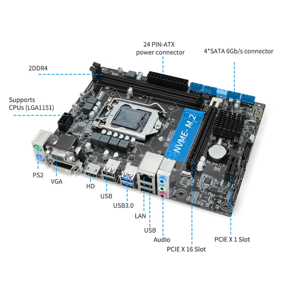 H310 Motherboard LGA 1151 Support Dual Channels DDR4 NVME M.2 Placa Mae Mother Board Micro-ATX DDR4 RAM Memory USB3.0 Mainboard