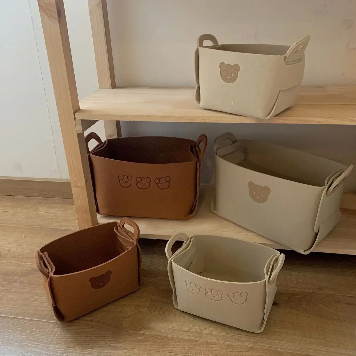 1-10PCS Bear Felt Snacks & Toys Storage Basket Large Capacity Collapsible Clothes Storage Box Desktop Sundry Organiser