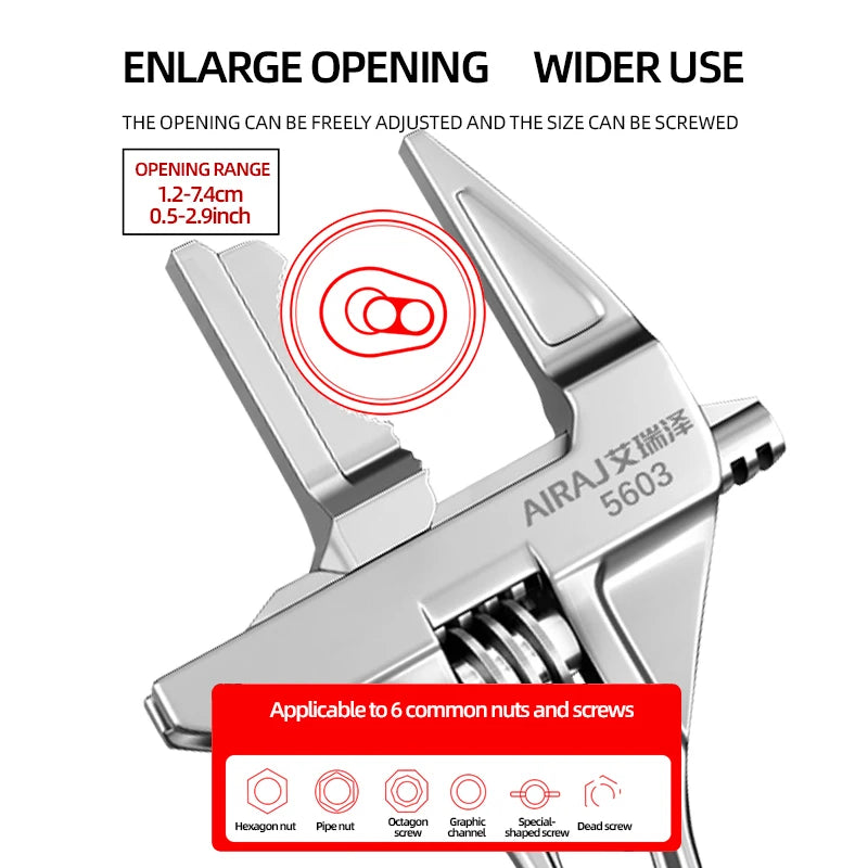 AIRAJ 5602 Bathroom Adjustable Wrench, Small Space Multifunctional Wrench, Bathroom PipeNut Removal Tool