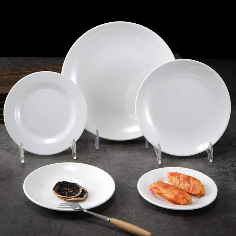 Household Round Melamine White Dish Fall-resistant Imitation Porcelain White Disc Unbreakable Durable Dinner Plate Dessert