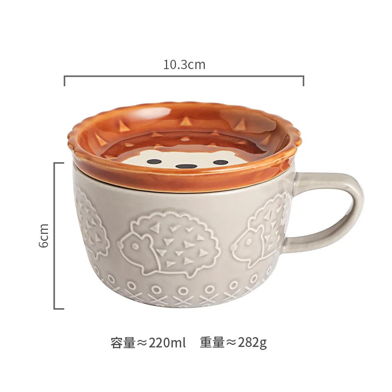 Japanese Ceramic Cartoon Animal Mug Cute Home Breakfast Mug Office Coffee Mug Couple Water Cup With Lid
